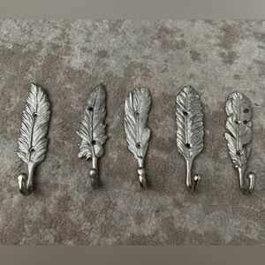 Threshold Set of 5 Silver Feather Wall Hooks, screws included